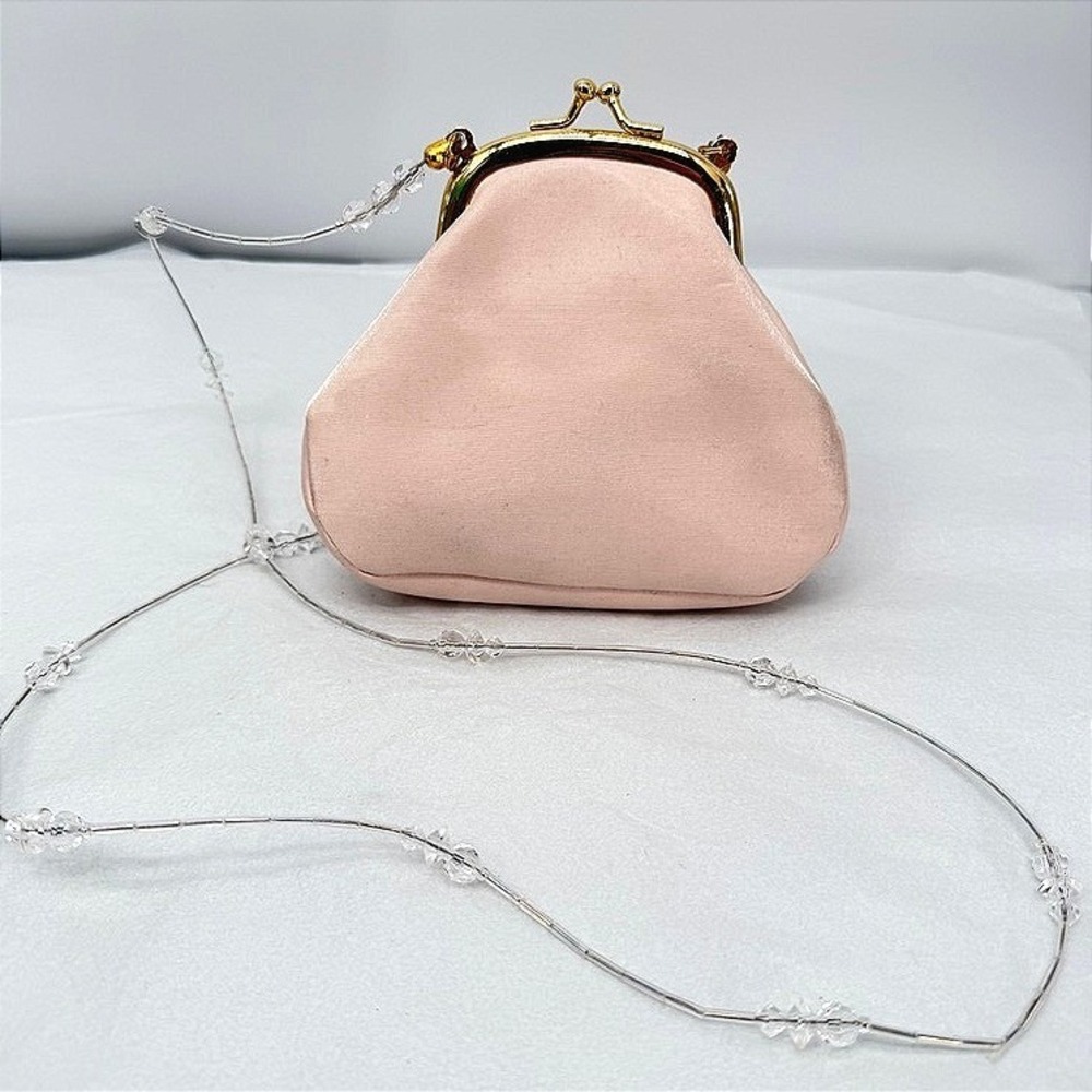 Liz Claiborne Evening Bag Pink Kiss Lock Crystal Strap Mini Romantic Whimsical